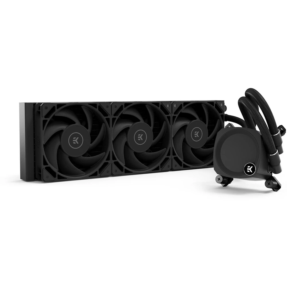 A large main feature product image of EK Nucleus AIO CR360 Dark 360mm Liquid CPU Cooler (Black)
