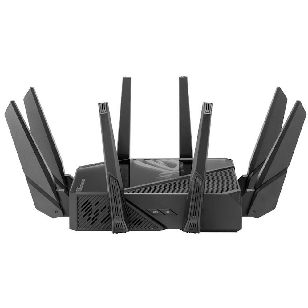 A large main feature product image of ASUS ROG Rapture GT-AXE16000 Quad-band WiFi 6E 802.11ax Gaming Router