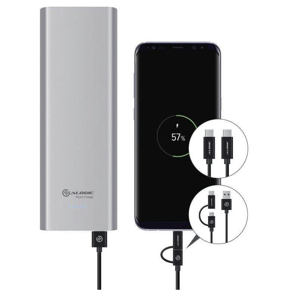 A large main feature product image of ALOGIC Prime Series USB-C 15600 mAh Portable Power Bank w/ Dual Output 2.4A/3A - Space Grey