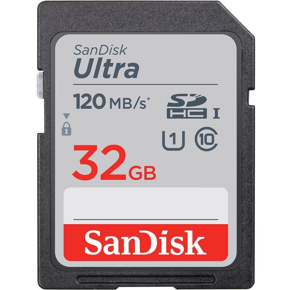 A large main feature product image of SanDisk Ultra 32GB SDHC U1 UHS-I SD Card