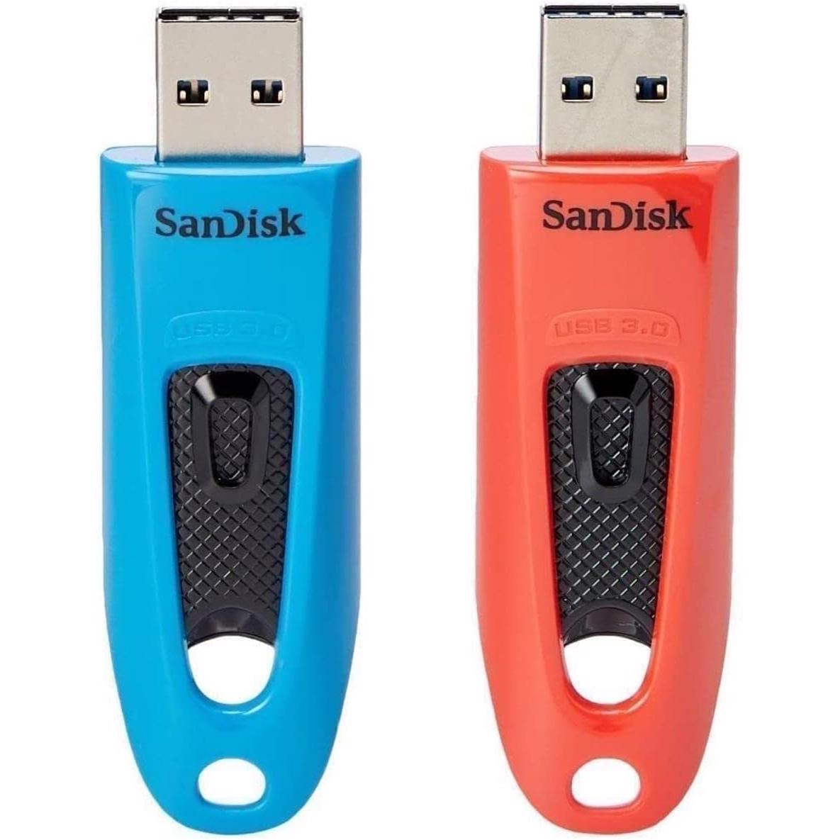 A large main feature product image of SanDisk Ultra 32GB USB 3.0 Flash Drive Dual Pack - Blue + Red