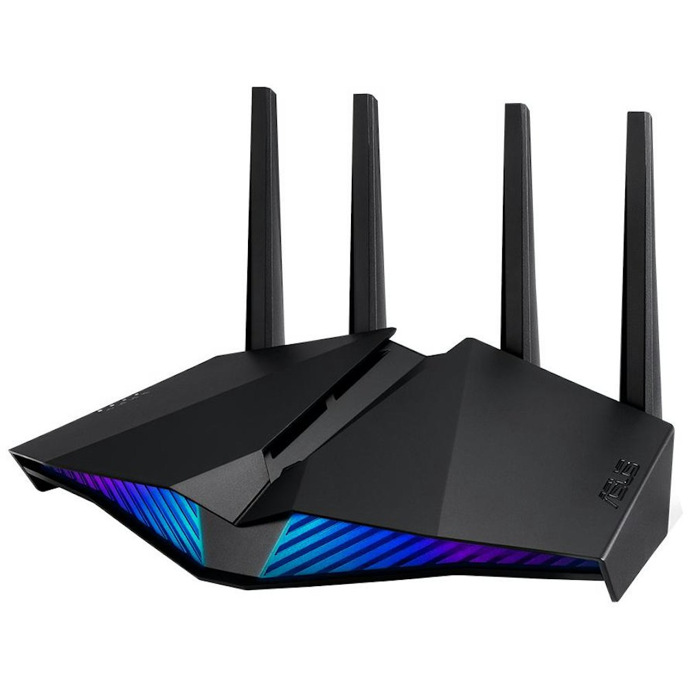 A large main feature product image of ASUS DSL-AX82U AX5400 Dual Band WiFi 6 xDSL Modem Router