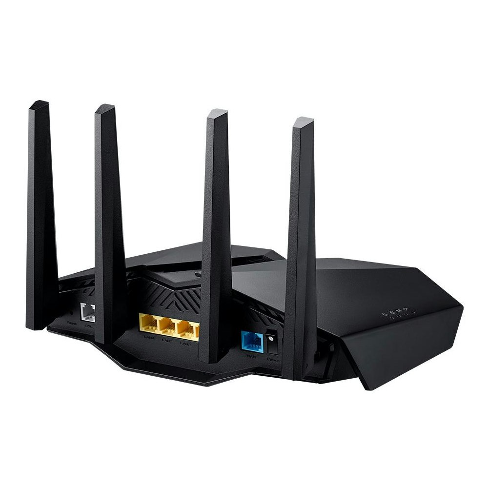 A large main feature product image of ASUS DSL-AX82U AX5400 Dual Band WiFi 6 xDSL Modem Router
