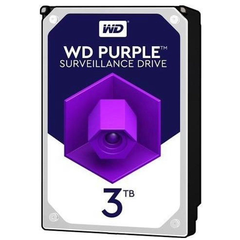 A large main feature product image of WD Purple 3.5" Surveillance HDD - 3TB 256MB