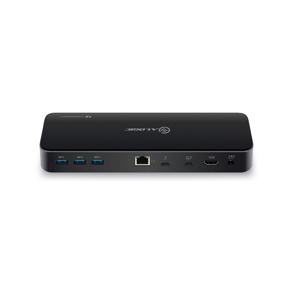 A large main feature product image of ALOGIC Thunderbolt 3 Dual Display Docking Station with 4K and Power Delivery