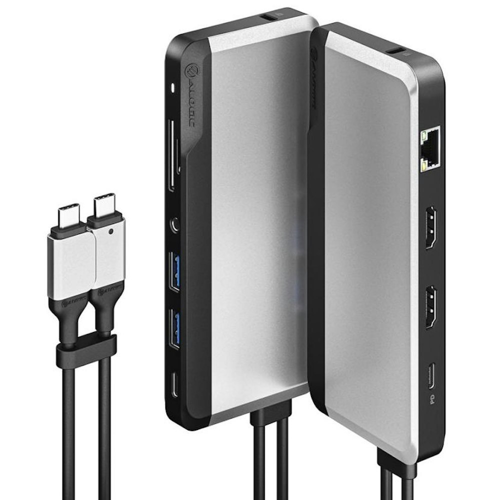 A large main feature product image of ALOGIC USB-C Super Dock 10-in-1 with Dual Display 4K - Space Grey