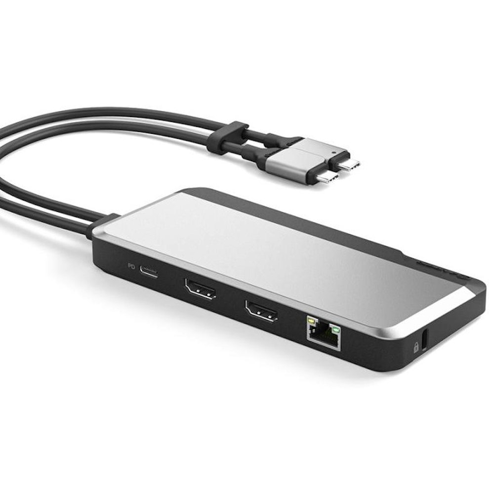 A large main feature product image of ALOGIC USB-C Super Dock 10-in-1 with Dual Display 4K - Space Grey