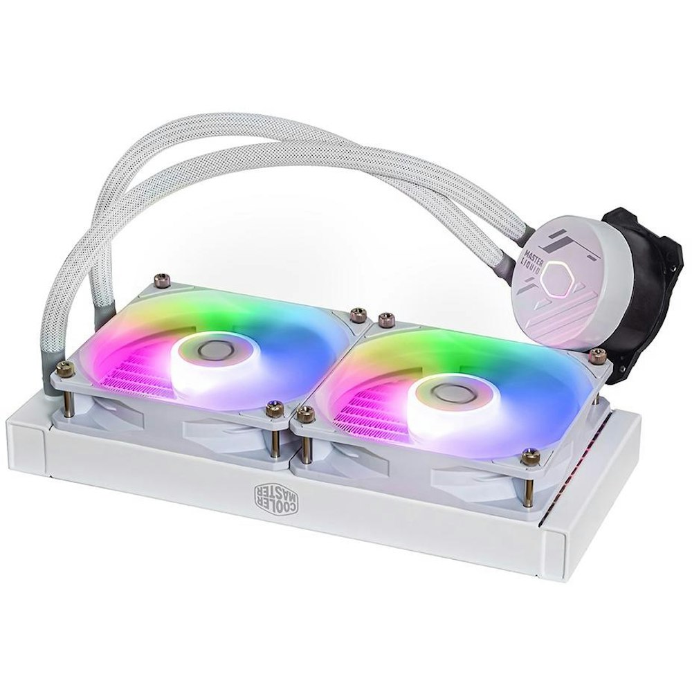 A large main feature product image of Cooler Master MasterLiquid 240L Core 240mm AIO Liquid Cooler - White