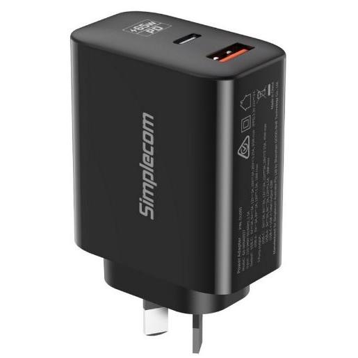 A large main feature product image of Simplecom CU265 Dual Port PD 65W GaN Fast Wall Charger USB Type-C + Type-A