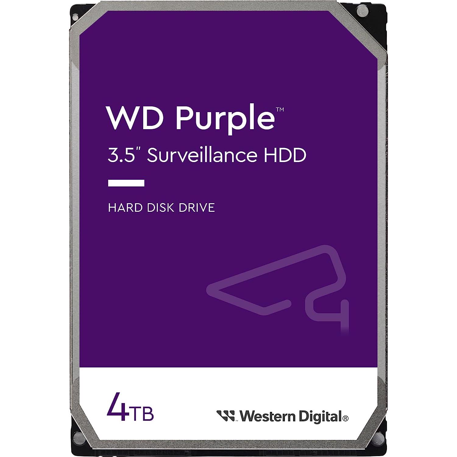 A large main feature product image of WD Purple 3.5" Surveillance HDD - 4TB 256MB