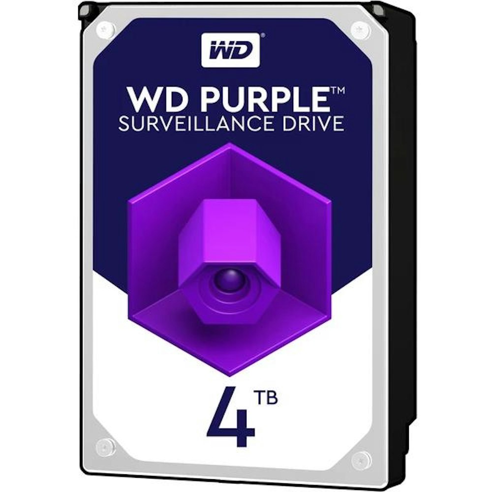 A large main feature product image of WD Purple 3.5" Surveillance HDD - 4TB 256MB