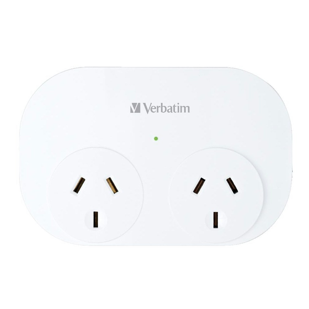 A large main feature product image of Verbatim Dual USB Surge Protected with Double Adaptor - White 2x USB Charger Outlet, Charge Phone and Tablet, Surge Protection, 2.4A Current Power