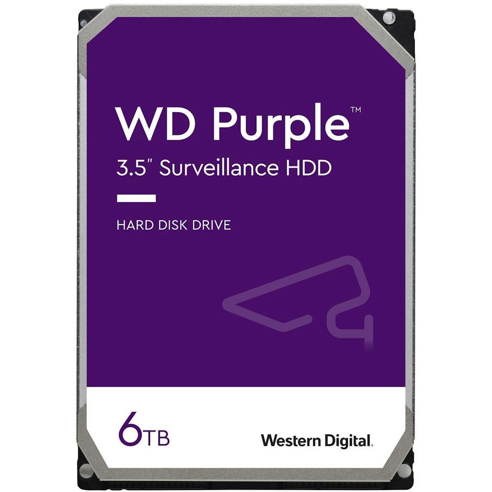 A large main feature product image of WD Purple 3.5" Surveillance HDD - 6TB 256MB
