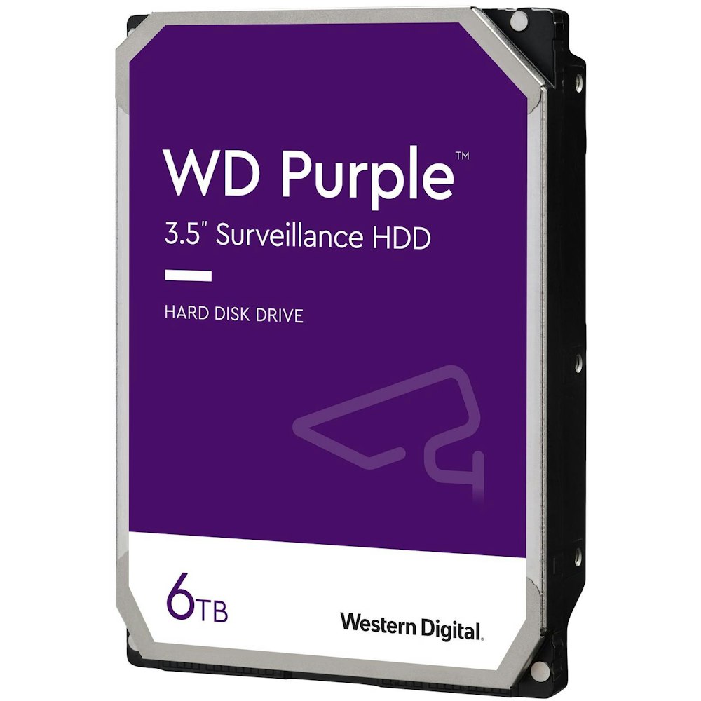 A large main feature product image of WD Purple 3.5" Surveillance HDD - 6TB 256MB