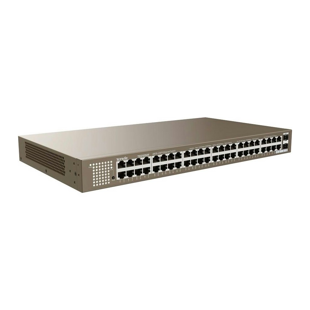 A large main feature product image of Tenda TEG1050F 48-Port GbE with 2-Port SFP Unmanaged Switch