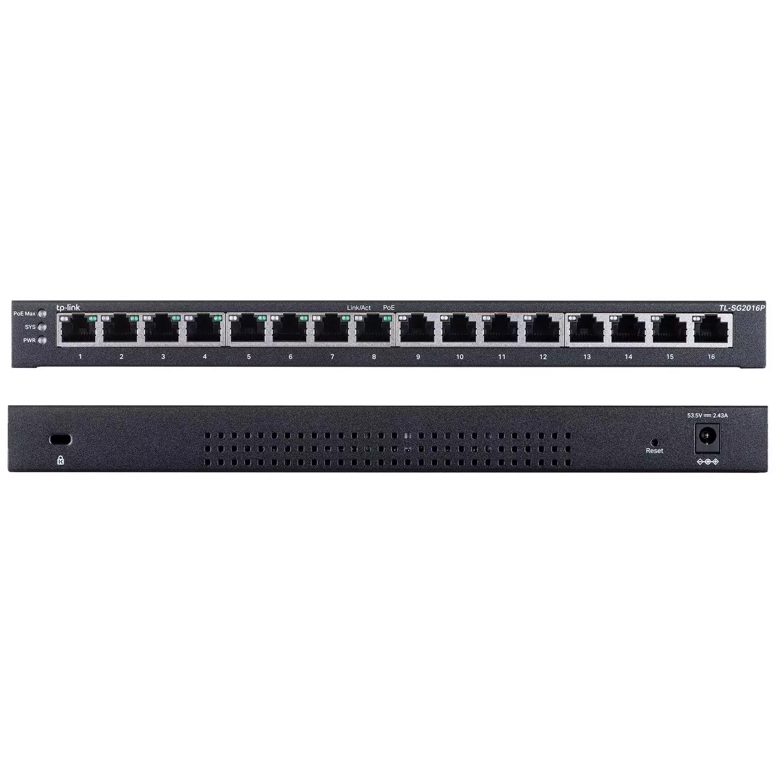 A large main feature product image of TP-Link JetStream TL-SG2016P - 16-Port Gigabit Smart Switch with 8-Port PoE+