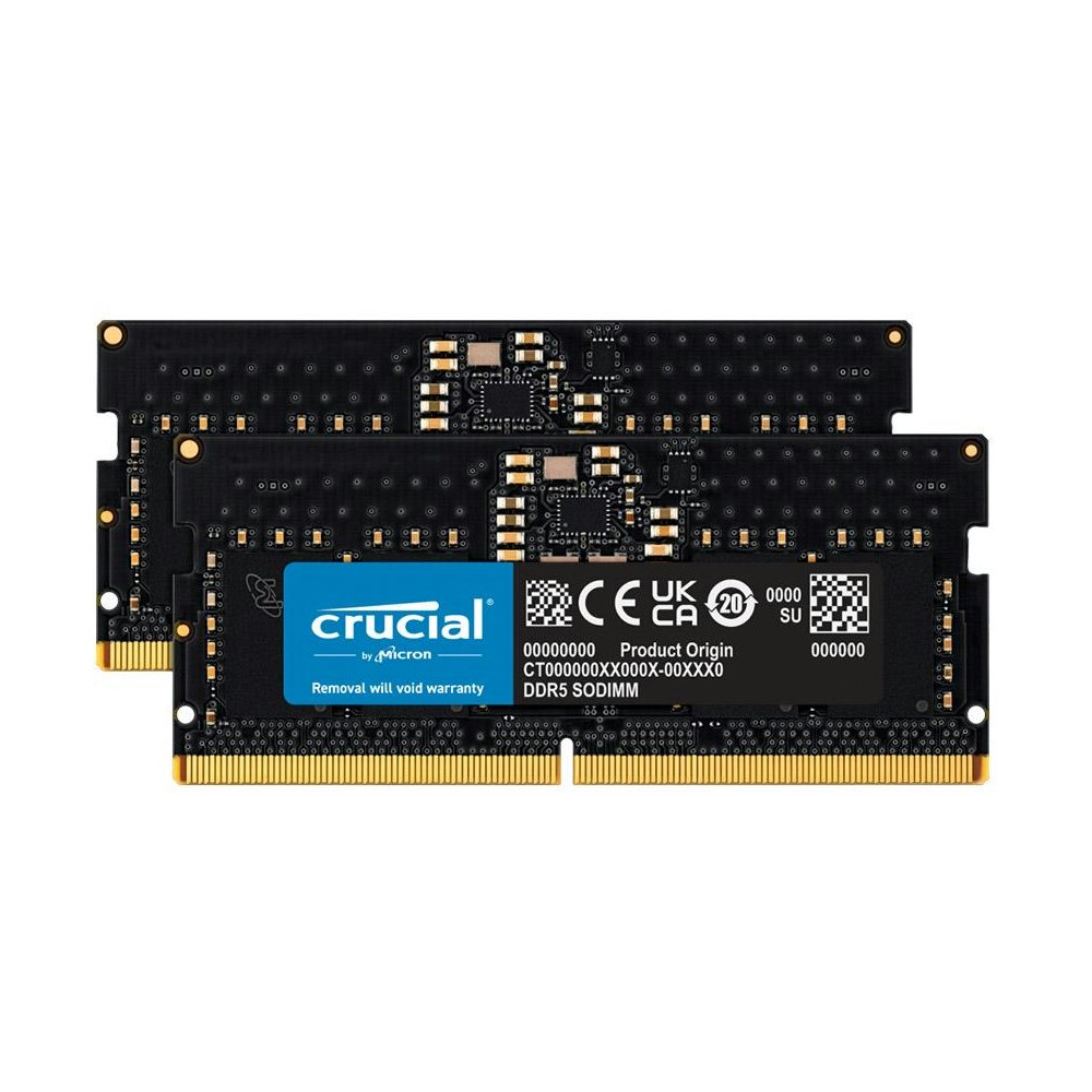 A large main feature product image of Crucial 16GB Kit (2x8GB) DDR5 SO-DIMM C40 4800MHz