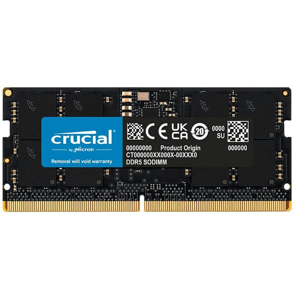 A large main feature product image of Crucial 16GB Single (1x16GB) DDR5 SO-DIMM C40 4800MHz