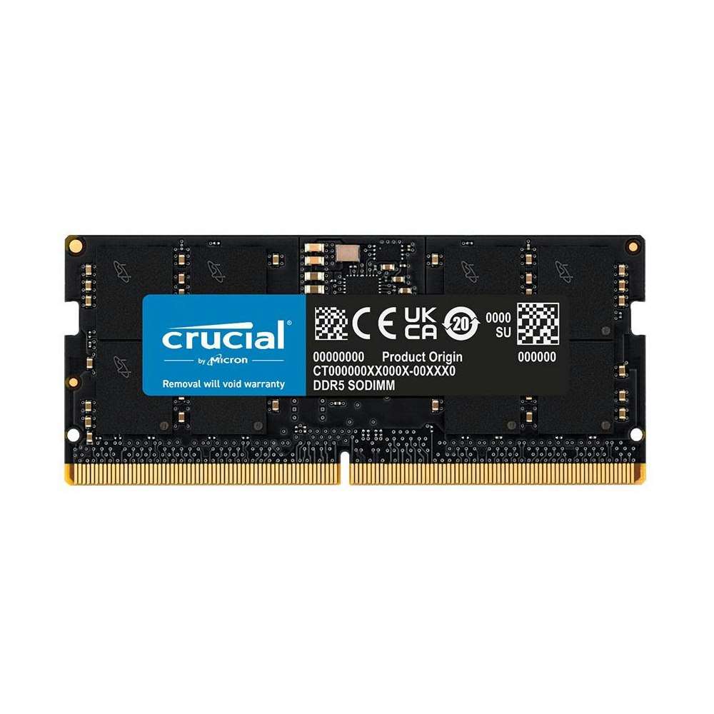 A large main feature product image of Crucial 16GB Single (1x16GB) DDR5 SO-DIMM C42 5200MHz