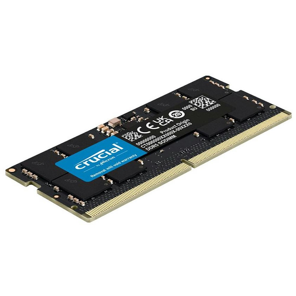 A large main feature product image of Crucial 16GB Single (1x16GB) DDR5 SO-DIMM C46 5600MHz