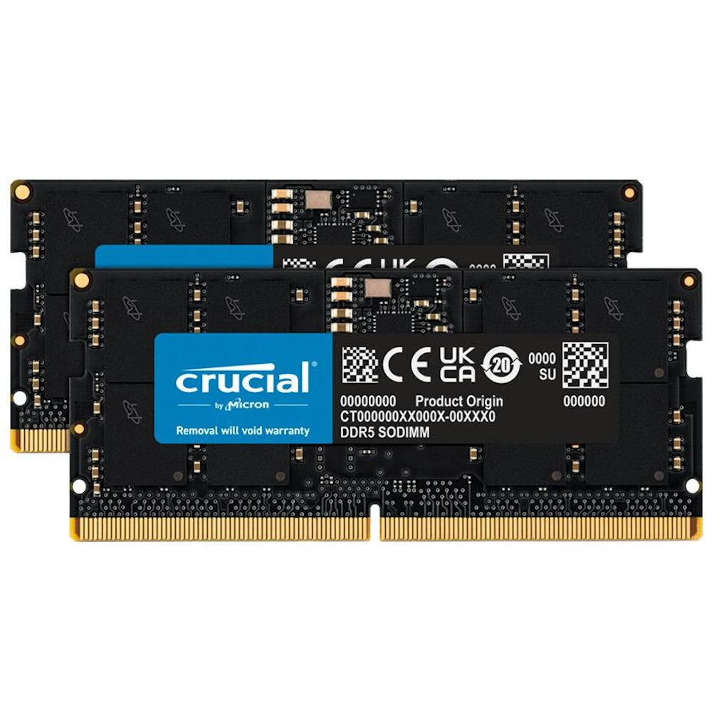 A large main feature product image of Crucial 32GB Kit (2x16GB) DDR5 SO-DIMM C40 4800MHz