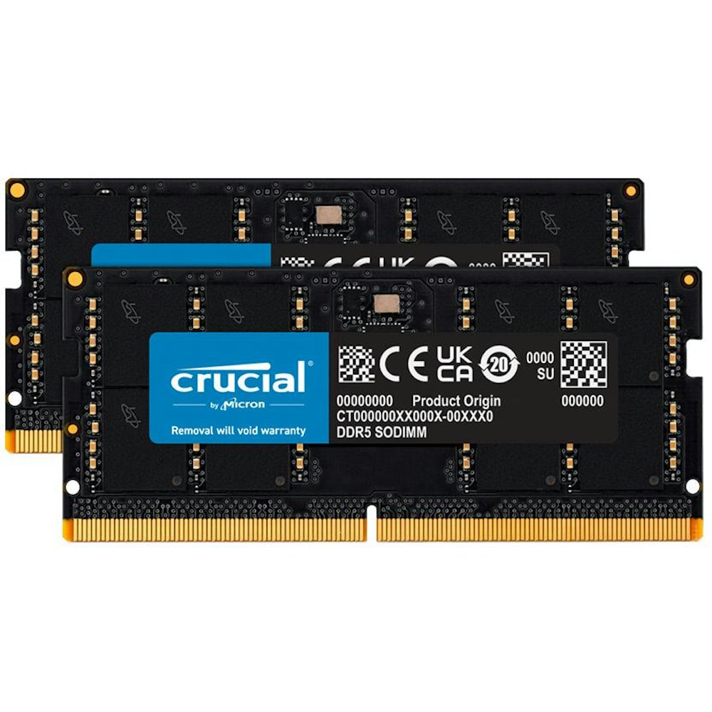 A large main feature product image of Crucial 64GB Kit (2x32GB) DDR5 SO-DIMM C40 4800MHz