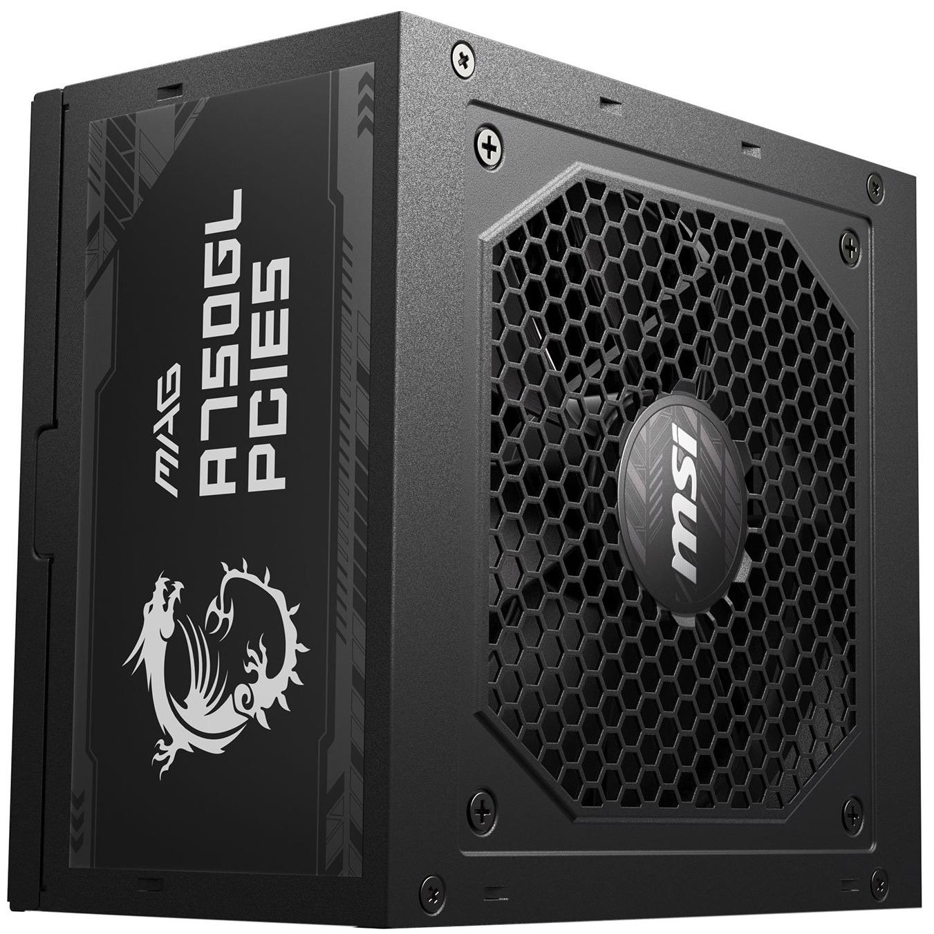 A large main feature product image of MSI MAG A750GL - 750W Gold PCIe 5.0 ATX Modular PSU