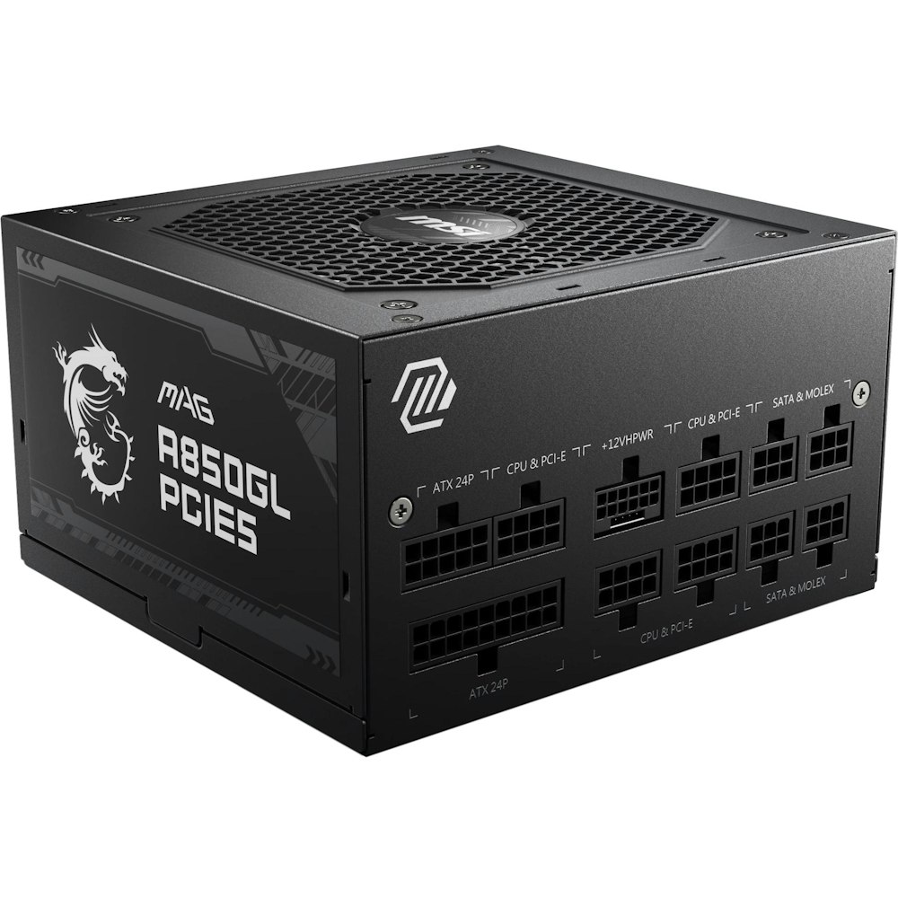 A large main feature product image of MSI MAG A850GL 850W Gold PCIe 5.0 Modular PSU