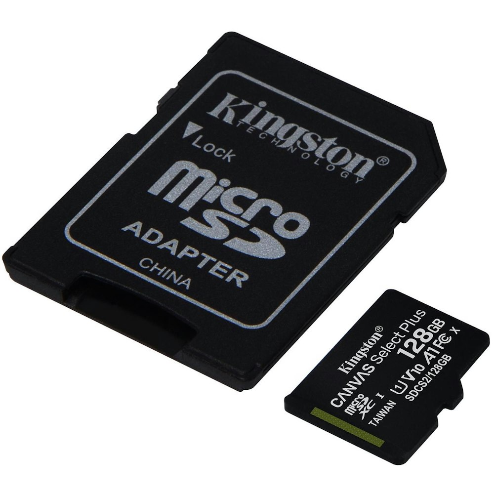 A large main feature product image of Kingston Canvas Select Plus 128GB MicroSD Card