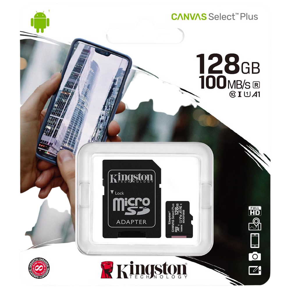A large main feature product image of Kingston Canvas Select Plus MicroSD UHS-I Card - 128GB