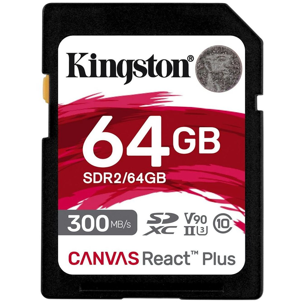 A large main feature product image of Kingston Canvas React Plus SD 64GB