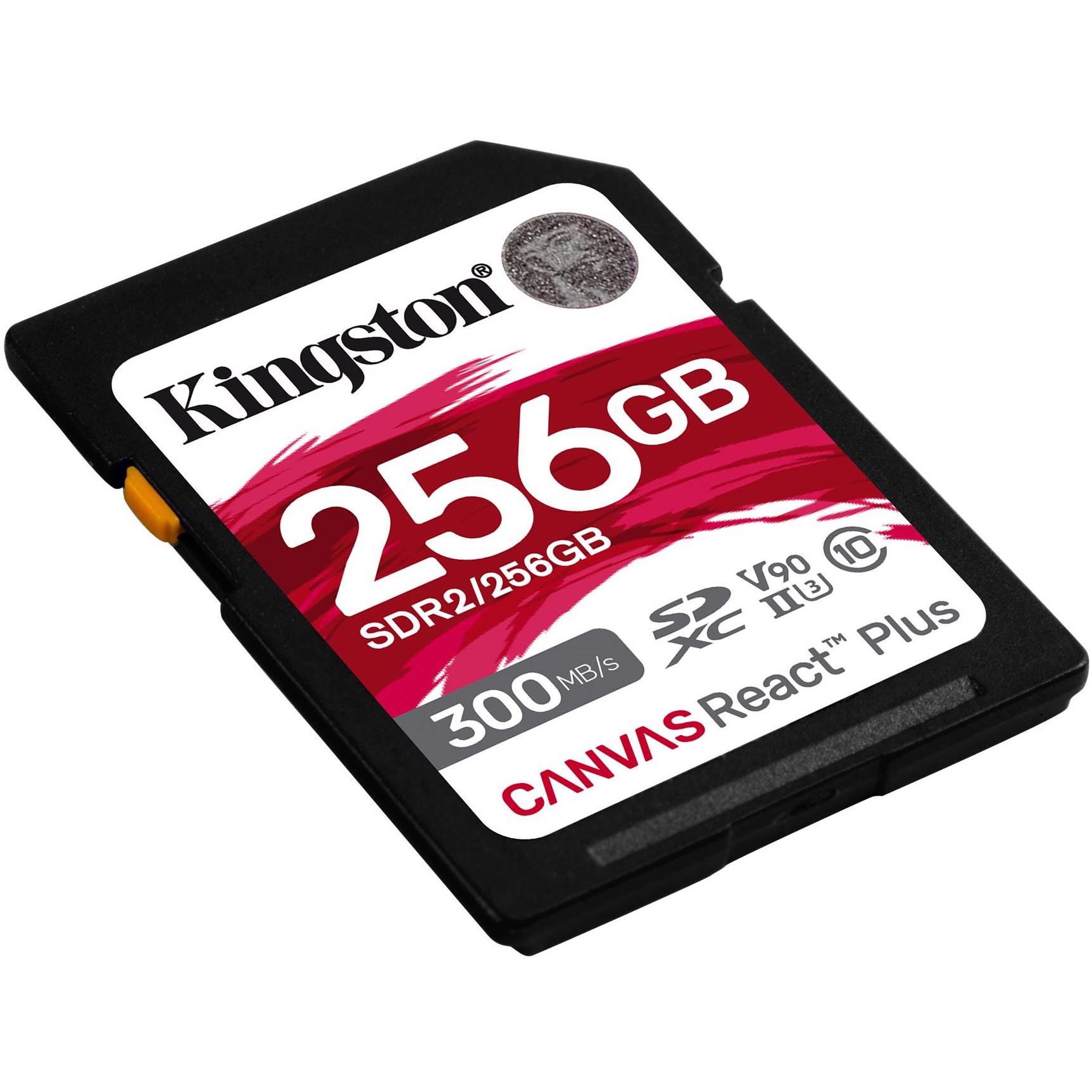 A large main feature product image of Kingston Canvas React Plus SDXC U3 V90 UHS-II SD Card - 256GB