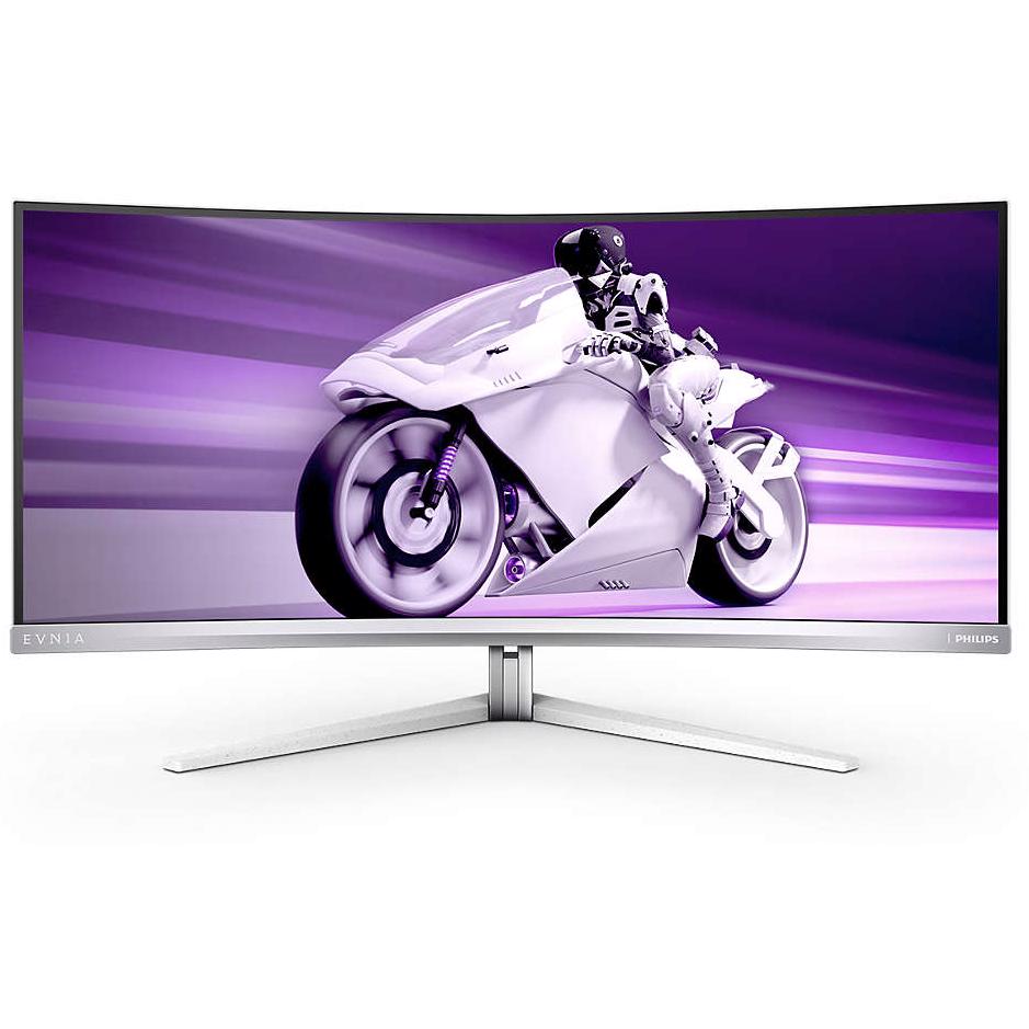 A large main feature product image of Philips Evnia 34M2C8600 - 34" Curved 1440p Ultrawide 175Hz 0.03ms QD-OLED Gaming Monitor