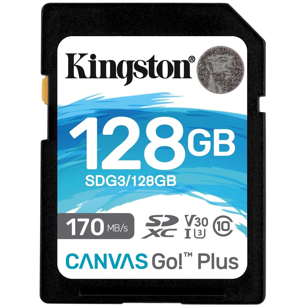A large main feature product image of Kingston Canvas Go! Plus 128GB SD Card