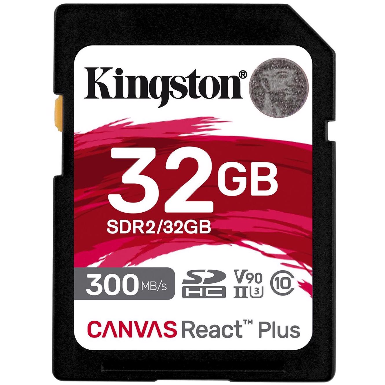 A large main feature product image of Kingston Canvas React Plus SDXC U3 V90 UHS-II SD Card - 32GB