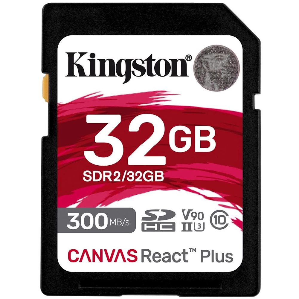 A large main feature product image of Kingston Canvas React Plus SDXC U3 V90 UHS-II SD Card - 32GB