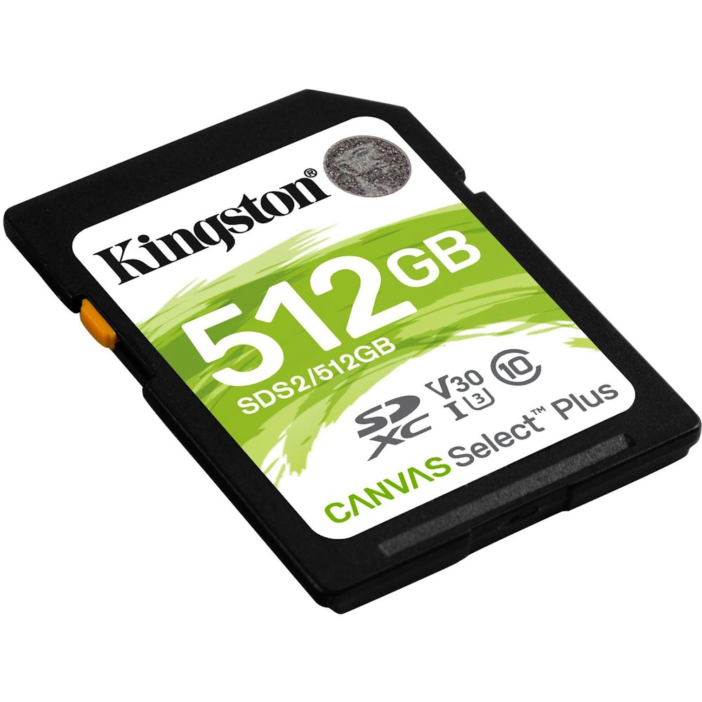 A large main feature product image of Kingston Canvas Select Plus 512GB SD Card