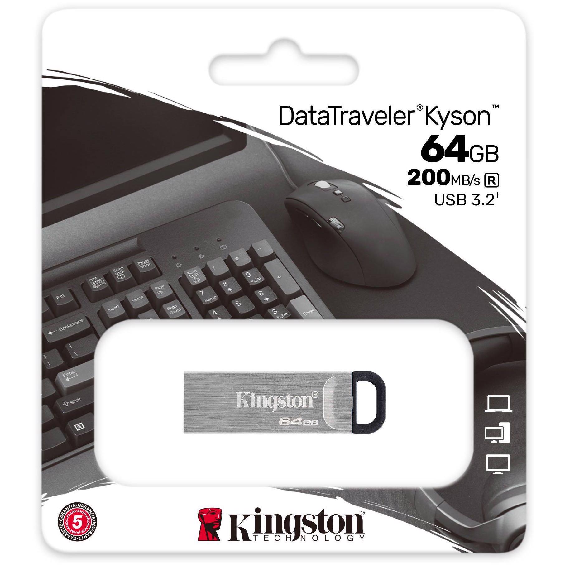 A large main feature product image of Kingston DataTraveler Kyson 64GB USB 3.2 Gen 1 Type-A Flash Drive