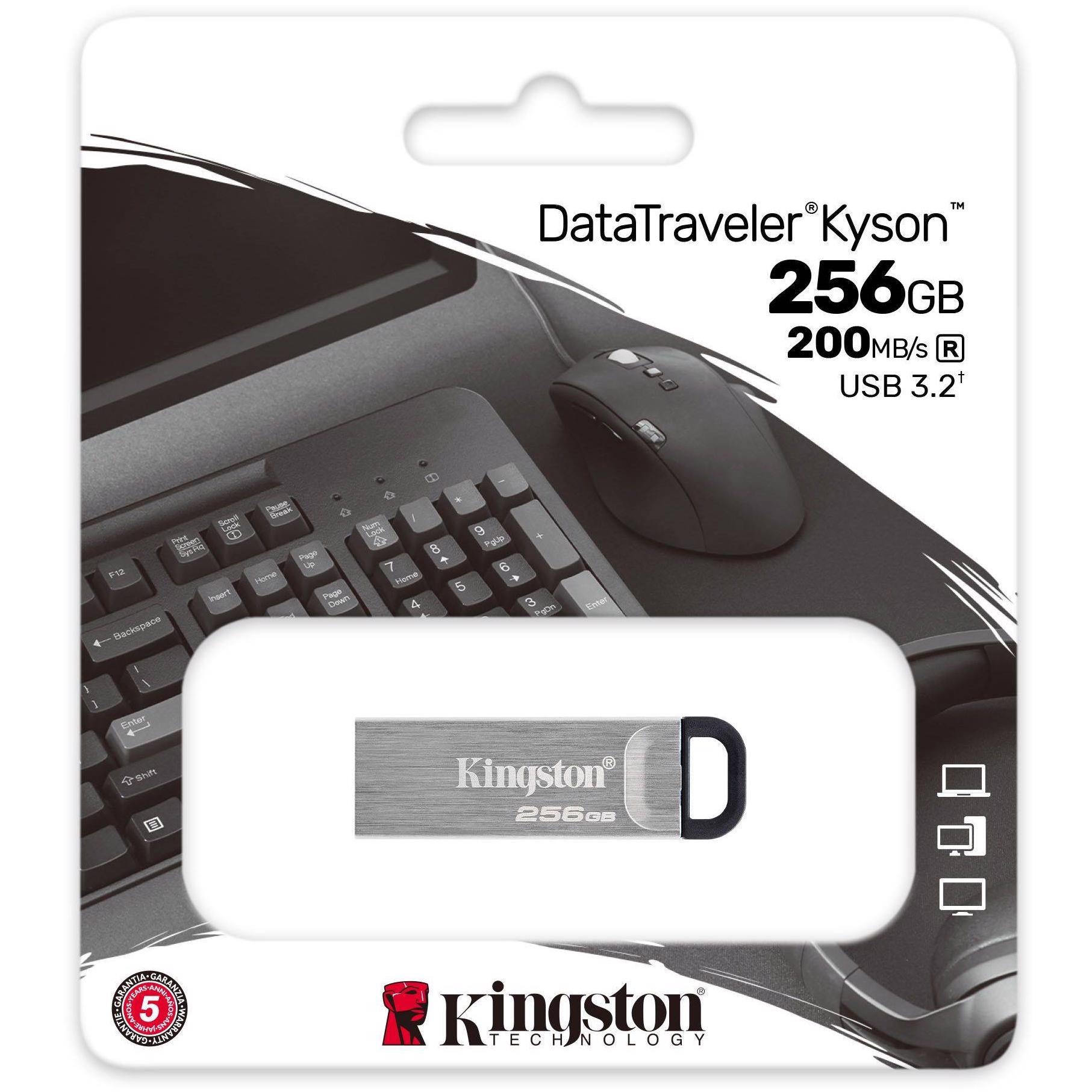 A large main feature product image of Kingston DataTraveler Kyson 256GB USB 3.2 Gen 1 Type-A Flash Drive