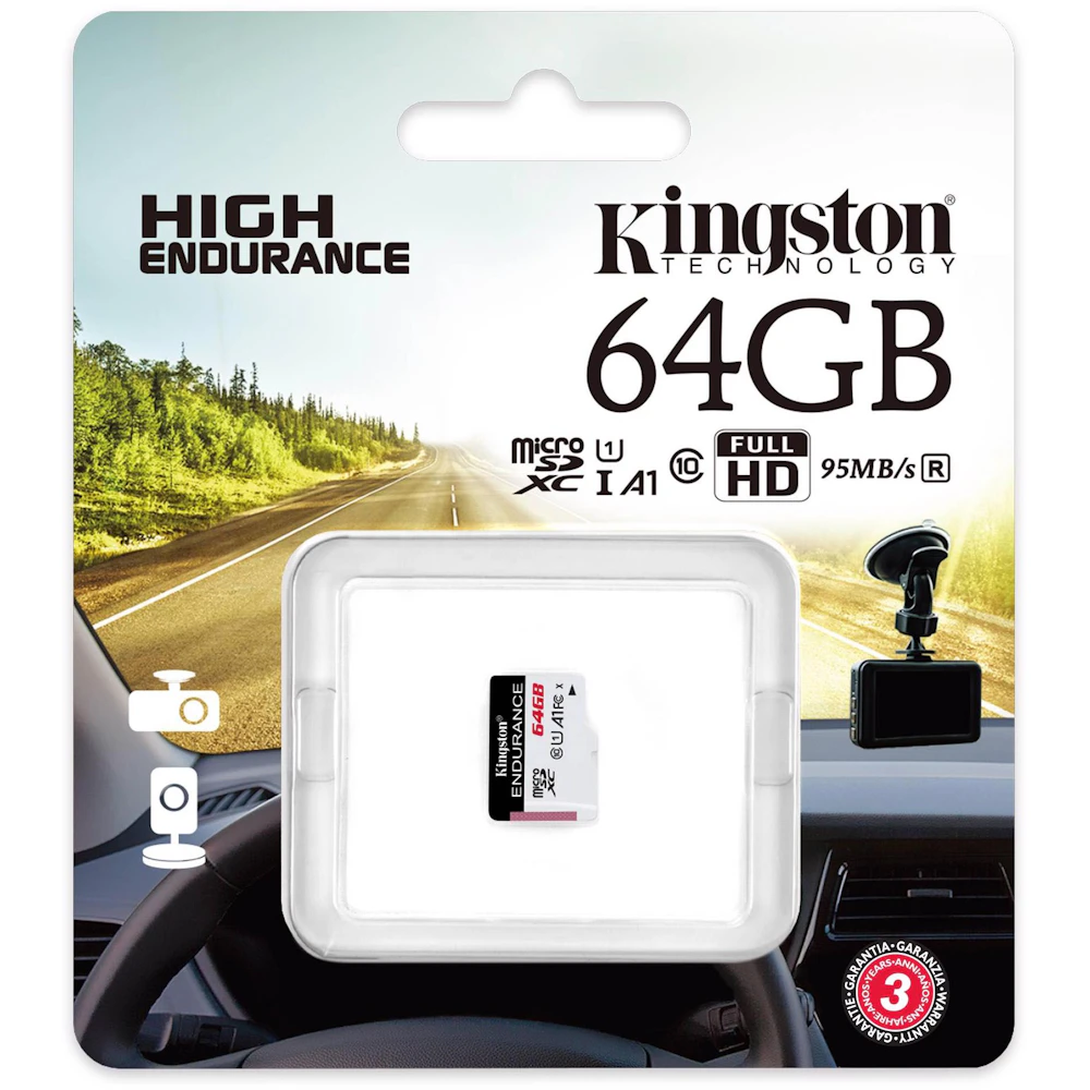 A large main feature product image of Kingston High Endurance microSDHC U1 A1 UHS-I microSD Card - 64GB