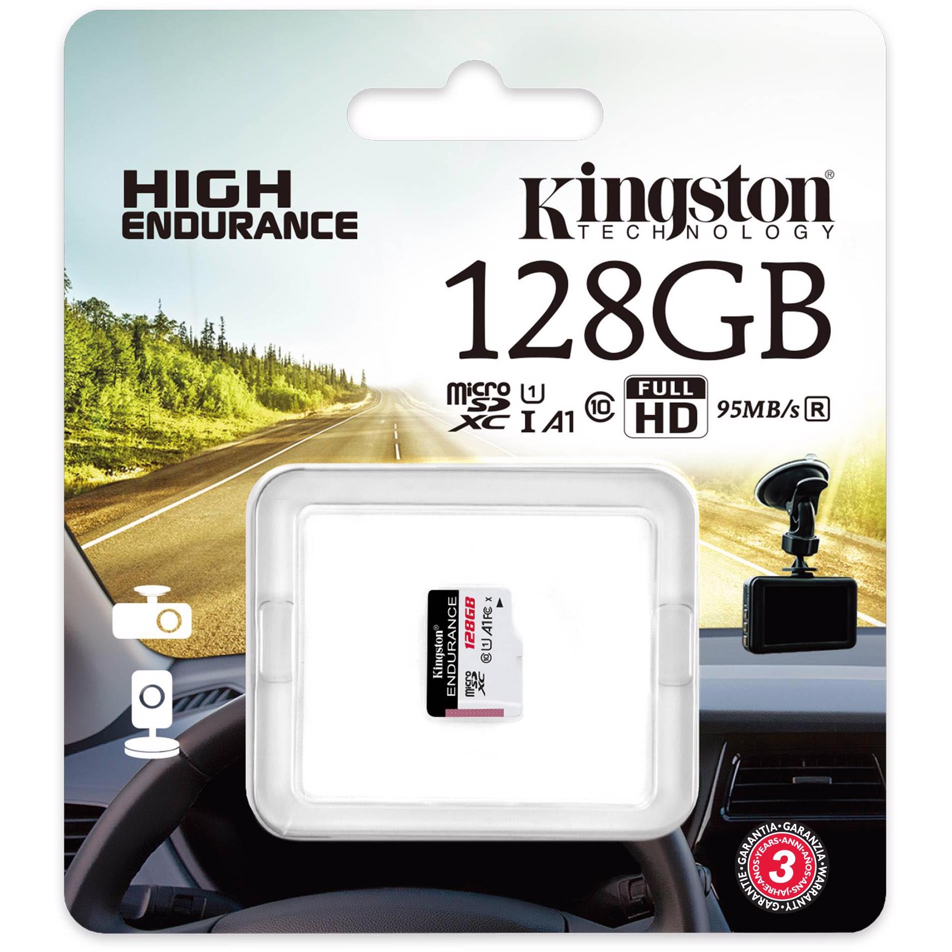 A large main feature product image of Kingston High-Endurance 128GB microSDXC U1 A1 UHS-I microSD Card
