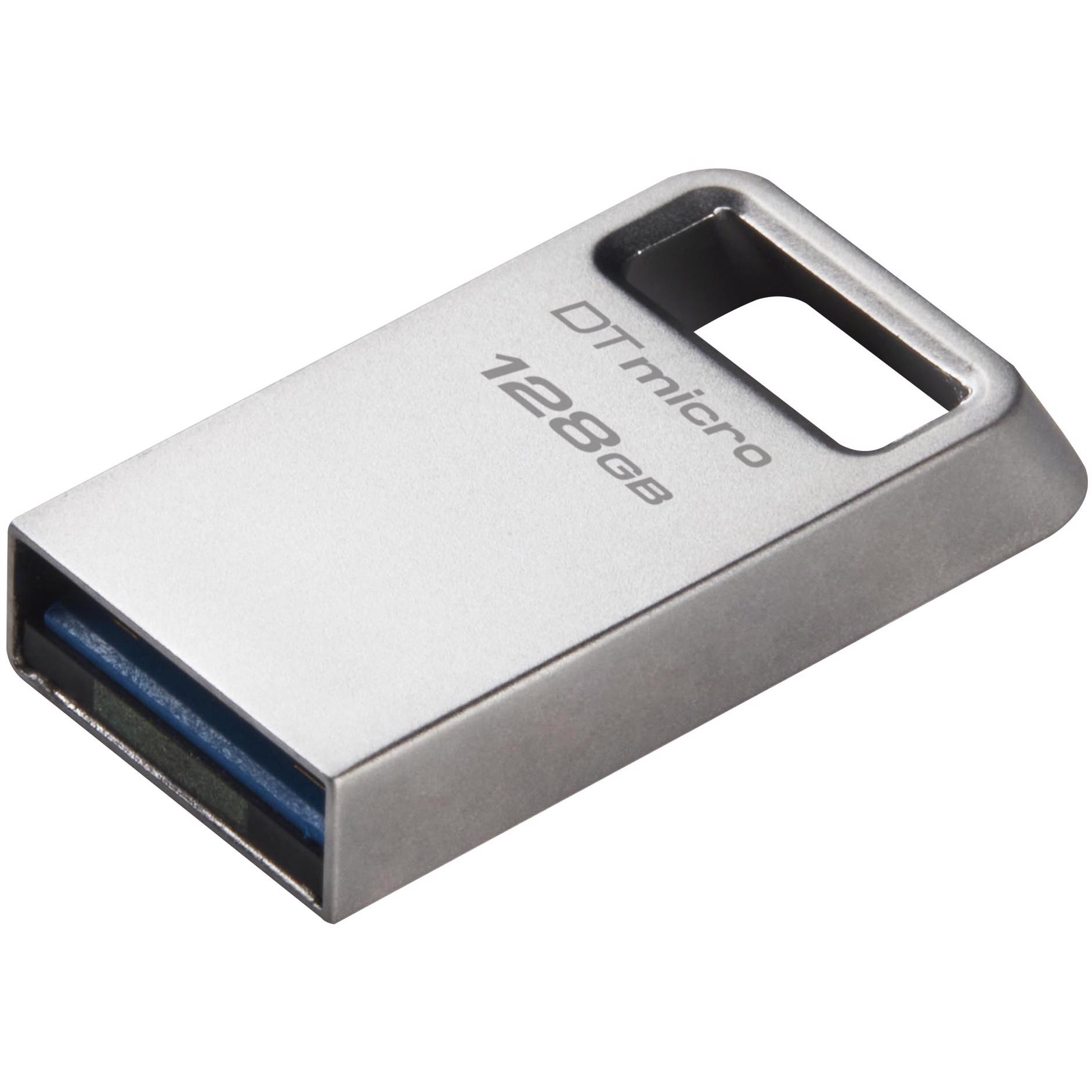 A large main feature product image of Kingston DataTraveler Micro 128GB USB 3.2 Gen 1 Type-A Flash Drive
