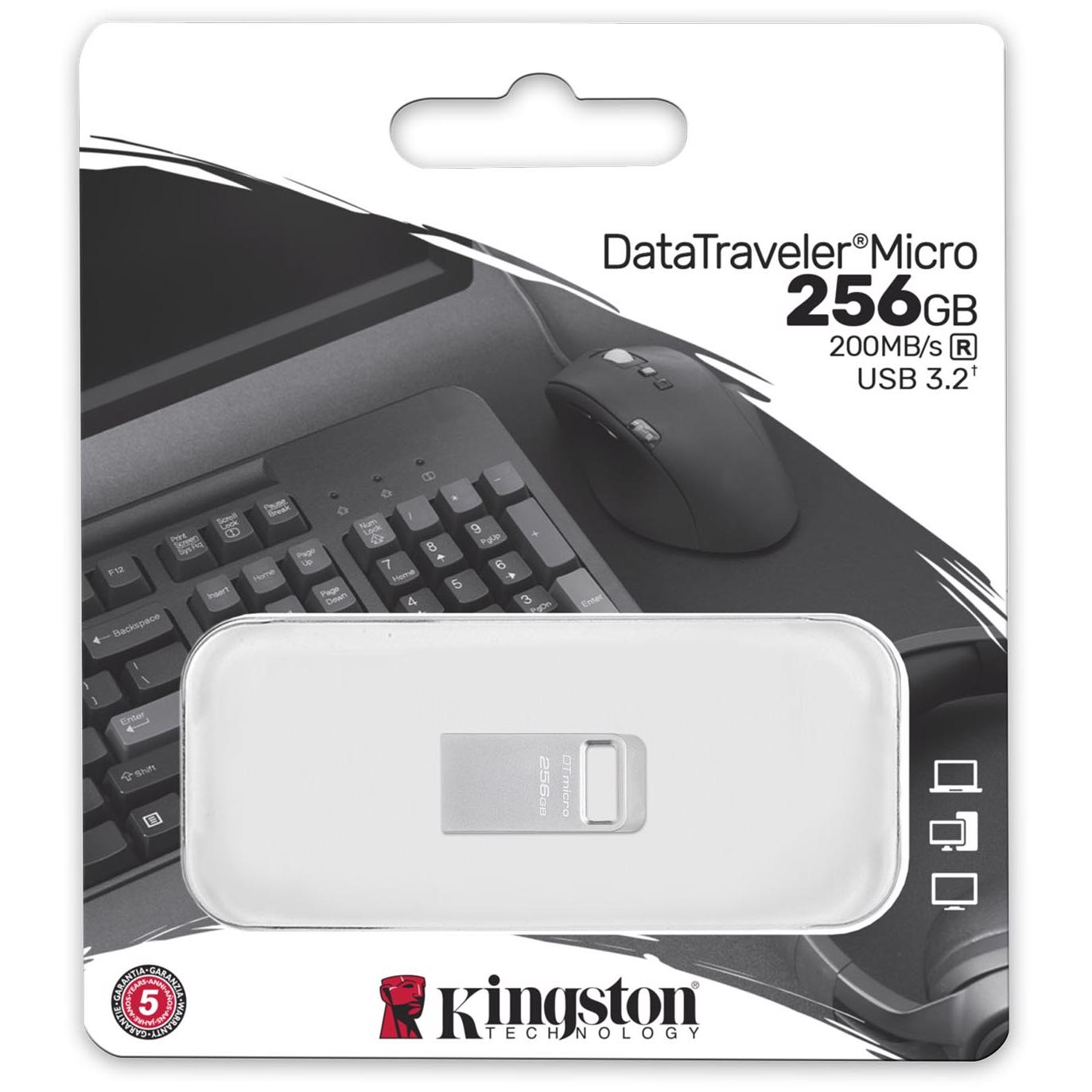 A large main feature product image of Kingston DataTraveler Micro 256GB USB 3.2 Gen 1 Type-A Flash Drive