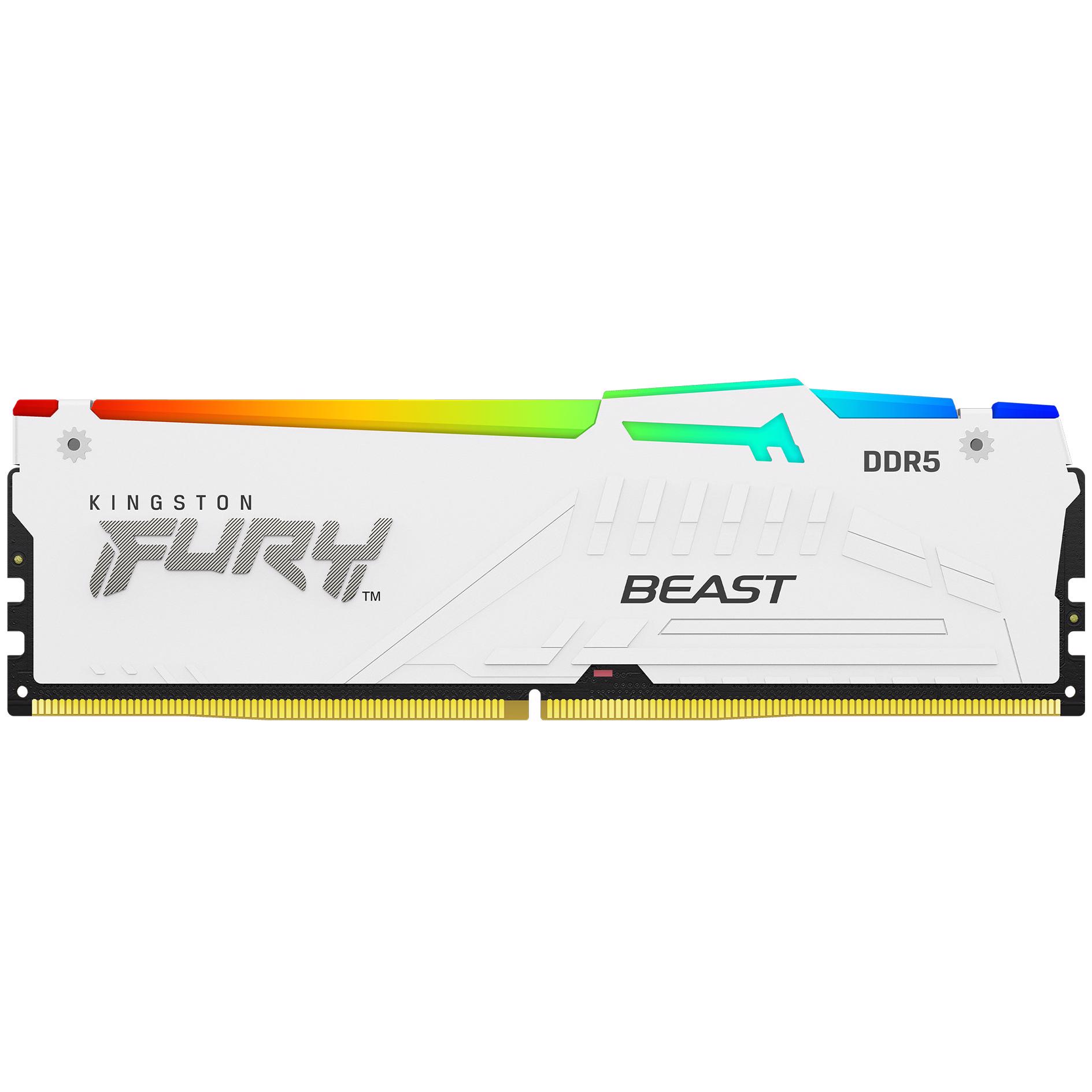 A large main feature product image of Kingston FURY Beast RGB 64GB Kit (2x32GB) EXPO DDR5-6000 C36 (White)