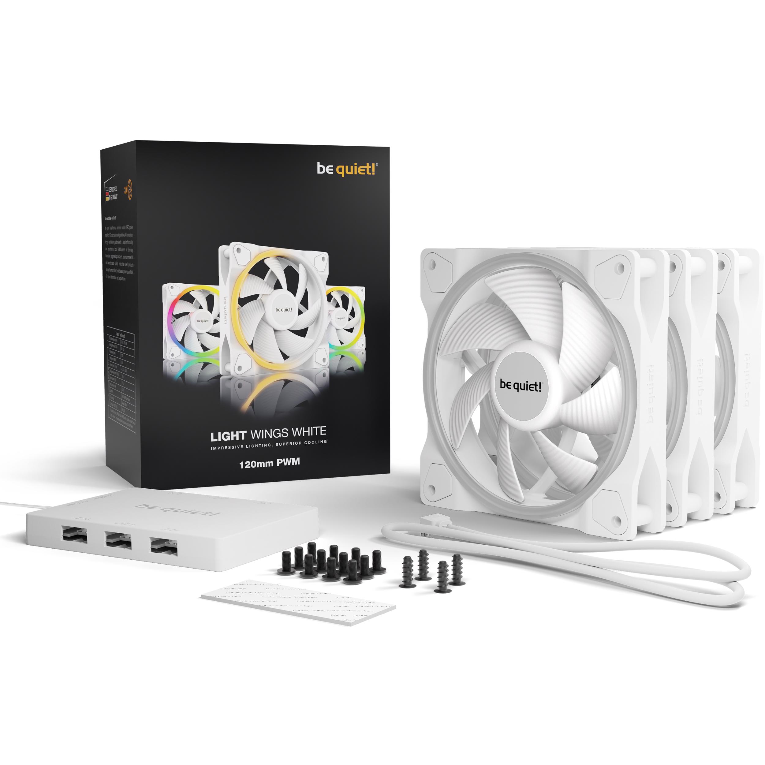 A large main feature product image of be quiet! LIGHT WINGS 120mm PWM Fan 3-Pack (White)