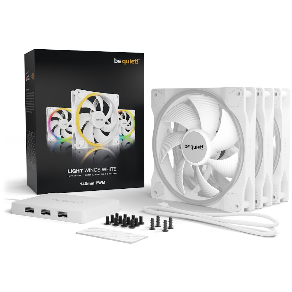 A large main feature product image of be quiet! Light Wings 140mm PWM Fan Triple Pack - White