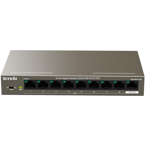 Tenda TEG1109P-8-102W 9-Port Gigabit with 8-Port PoE Desktop Switch ...