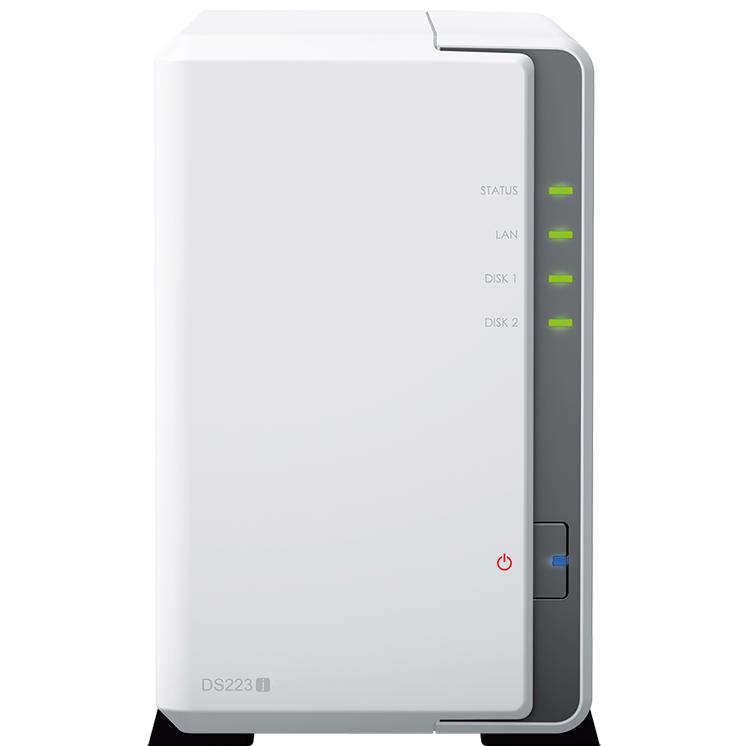 A large main feature product image of Synology DiskStation DS223J 2-Bay NAS (1.7GHz Realtek 4-Core, 1GB RAM, 1GbE)