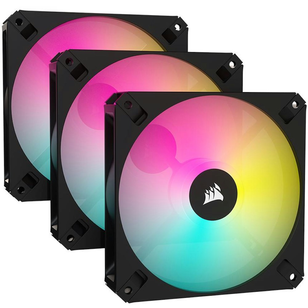 A large main feature product image of Corsair iCUE AR120 Digital RGB 120mm PWM Fan Black - Triple Pack