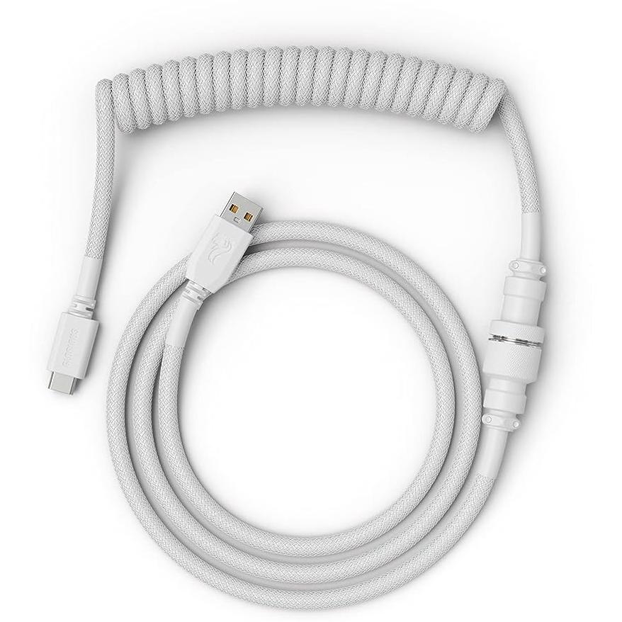 A large main feature product image of Glorious Coiled USB Type-C Keyboard Cable - Ghost White